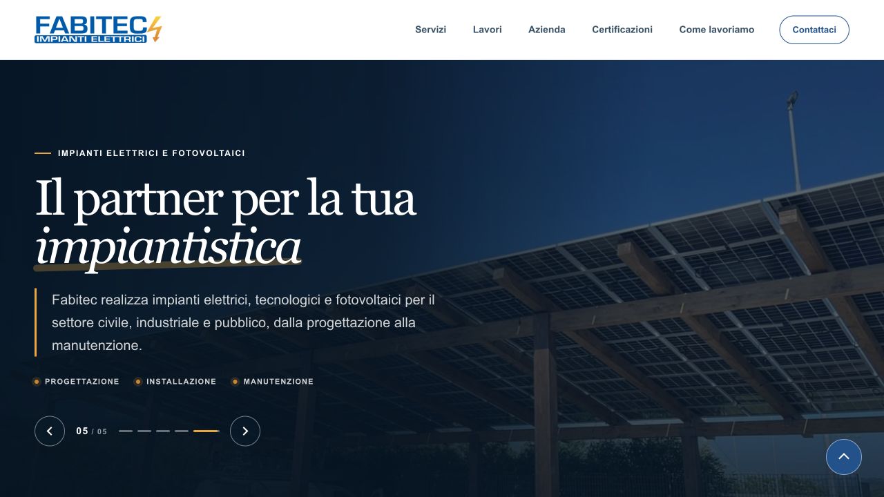 Homepage del sito Fabitec: impianti elettrici e fotovoltaici